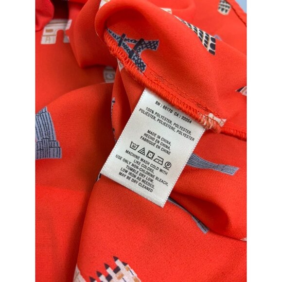 Maeve Anthropologie women's 6 orange asymmetrical hem Eiffel tower ruffle tank - Picture 7 of 7